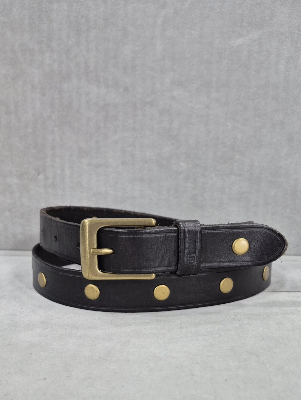 Chaps belt women's medium dark blackish brown leather antique brass buckle studs